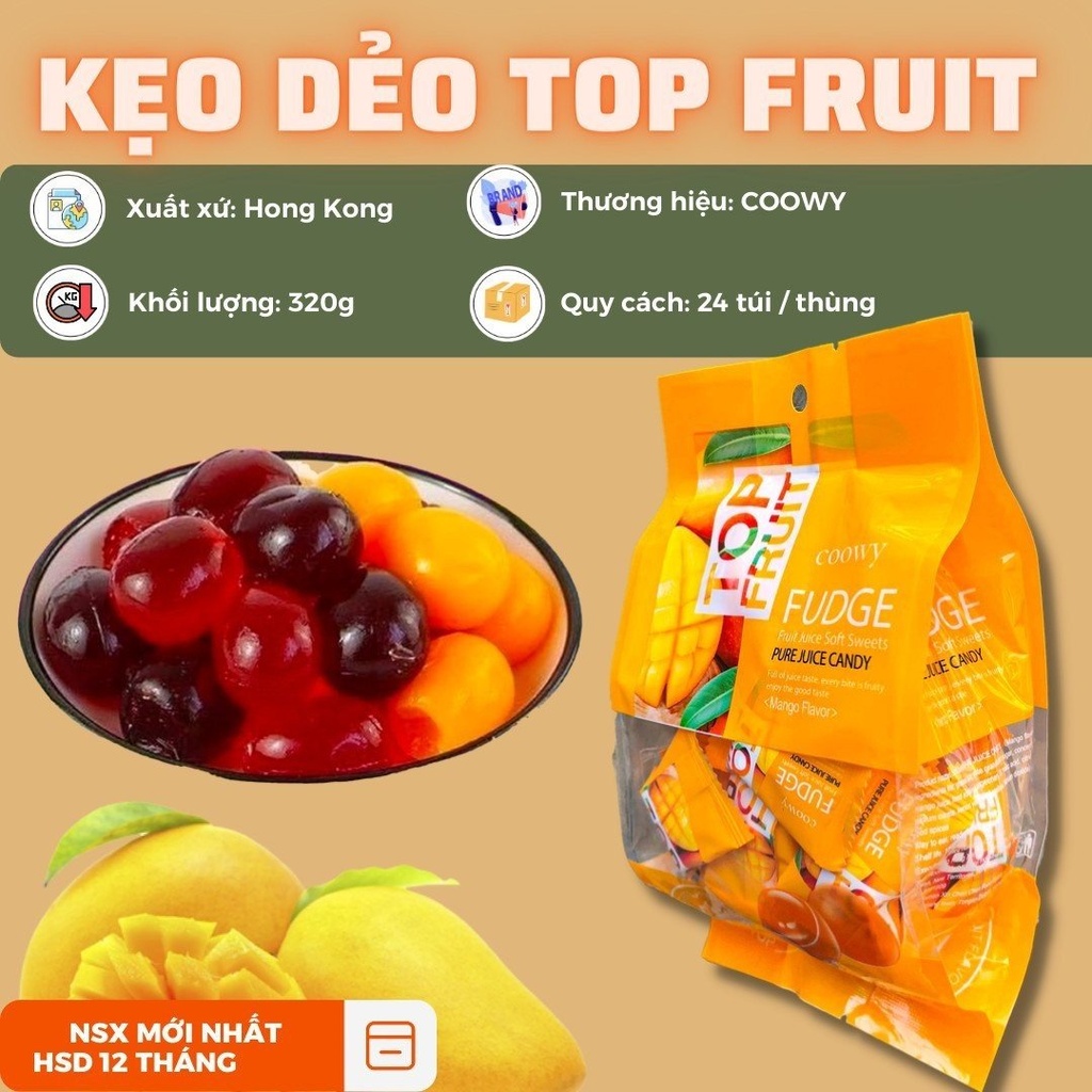TOP XOÀI 280gr - Kẹo Top Fruit coowy  vị xoài màu vàng 280gr
